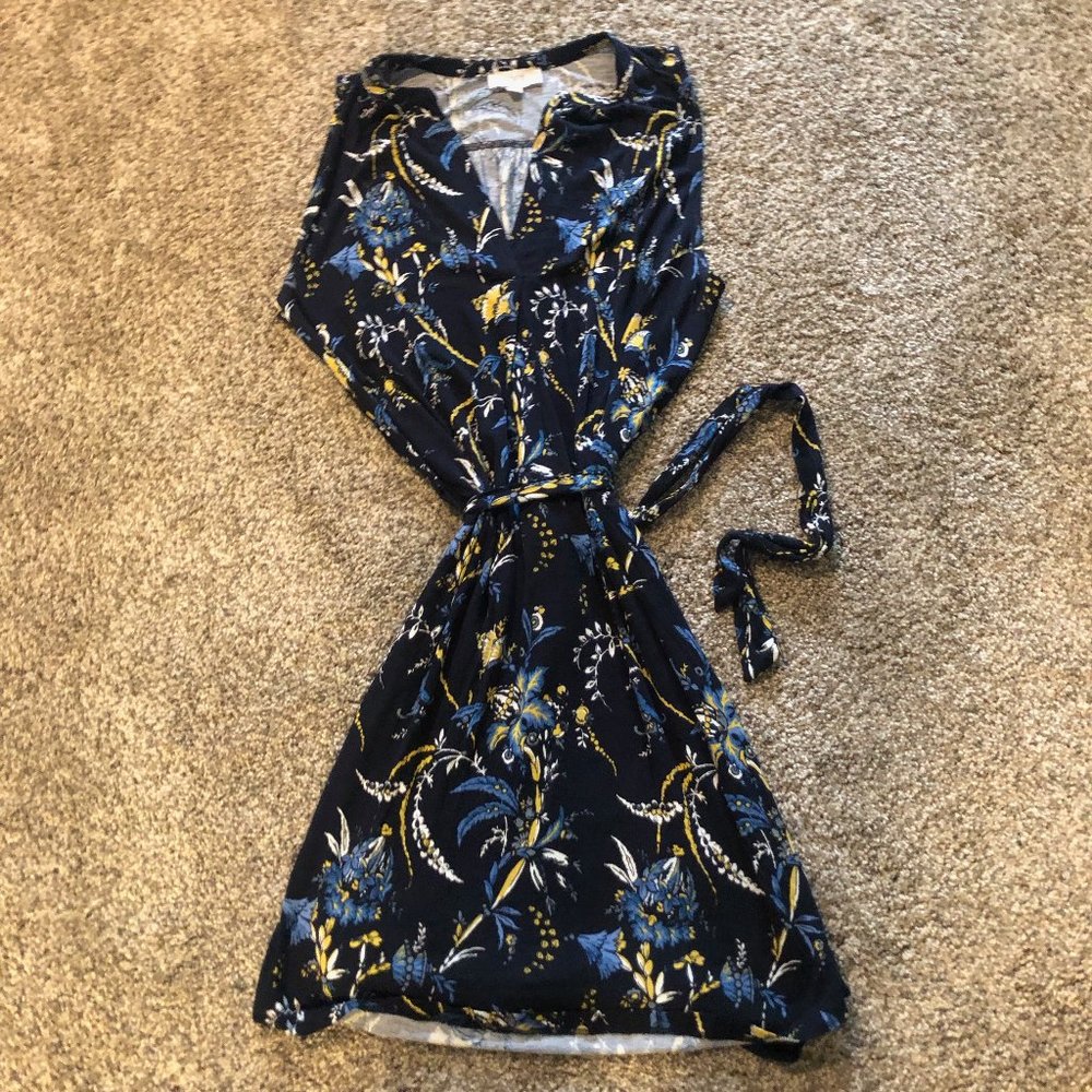 LOFT Outlet Floral  Split Neck Dress - medium